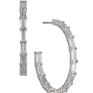 NWT Eliot Danori Silver Tone Cubic Zirconia Medium Hoop Earrings